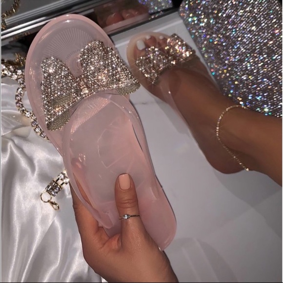 Rhinestone Double Bow Thong Sandal Clear - Picture 7 of 7